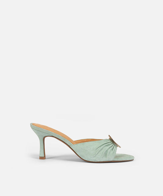 Metal Buckle Leather Mules