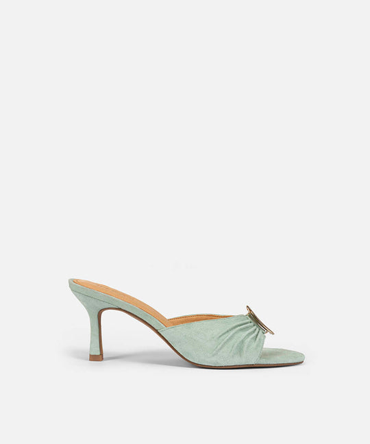 Metal Buckle Leather Mules