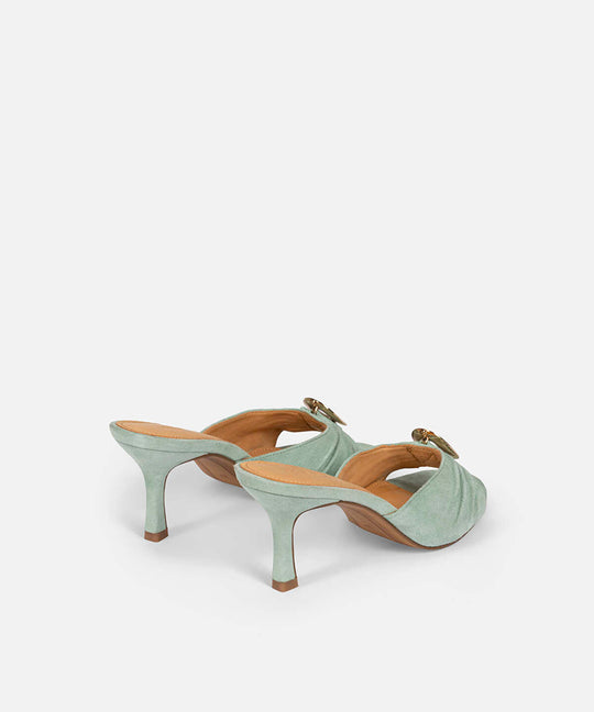 Metal Buckle Leather Mules