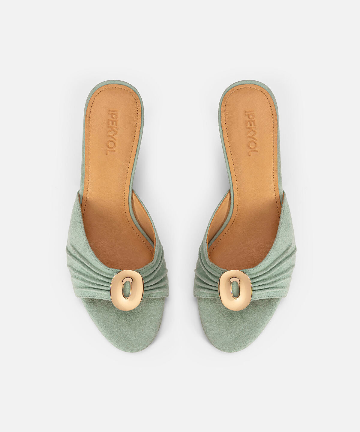 Zoomed Metal Buckle Leather Mules