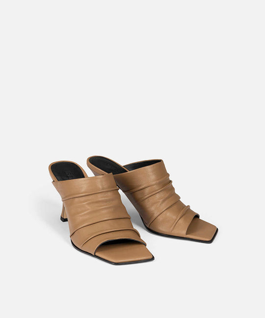 Ruched Leather Heeled Sandals