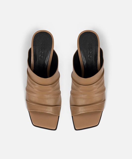 Ruched Leather Heeled Sandals