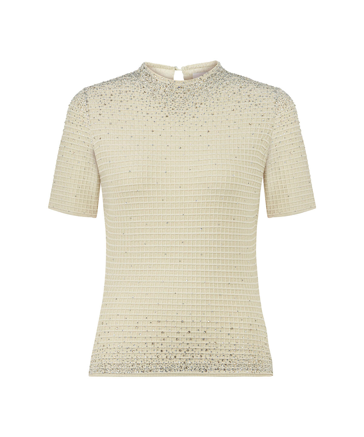 Zoomed Rhinestone High-Neck Knit Top