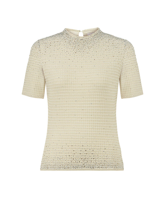 Rhinestone High-Neck Knit Top