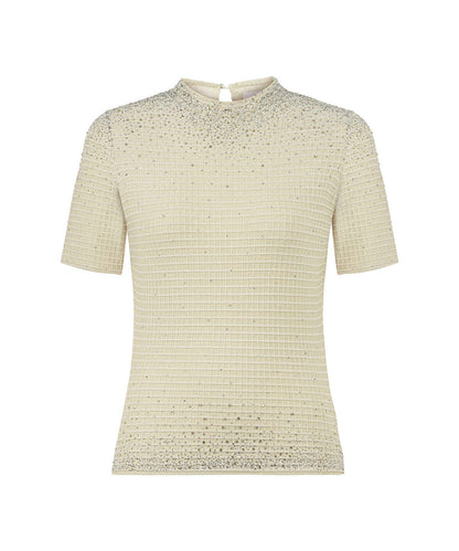 Rhinestone High-Neck Knit Top