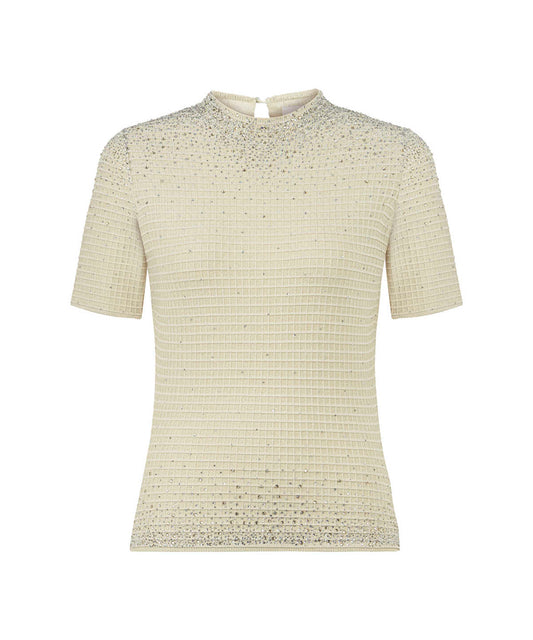 Rhinestone High-Neck Knit Top