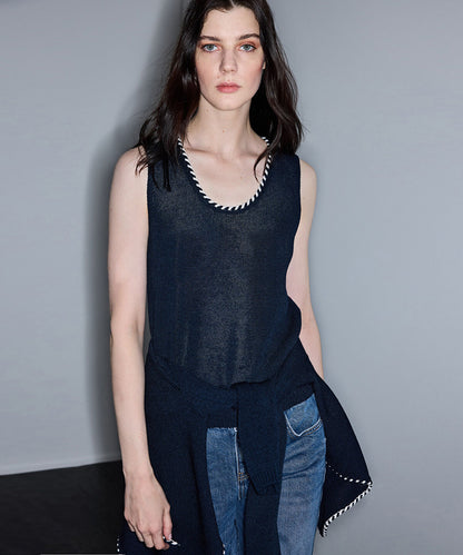 Knit Top with Contrast Piping