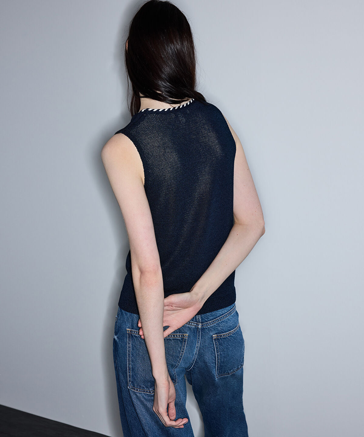 Knit Top with Contrast Piping