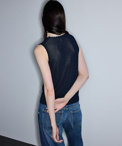 Knit Top with Contrast Piping