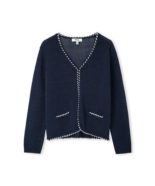 Knit Cardigan with Contrast Piping