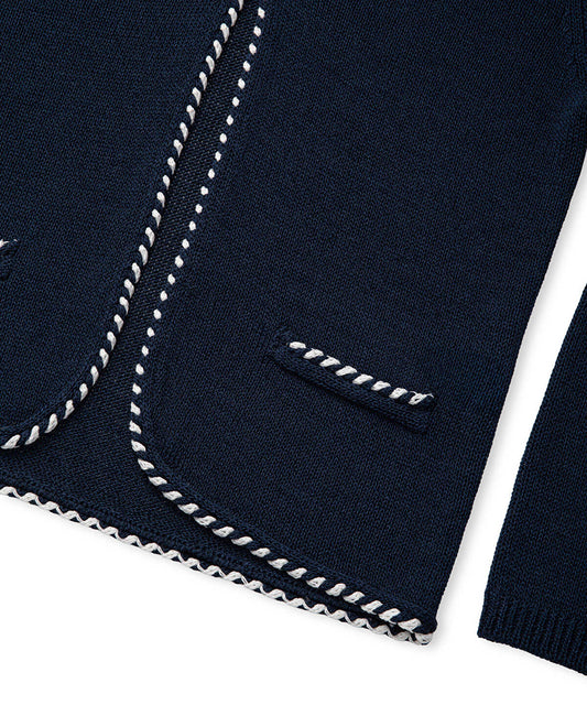 Knit Cardigan with Contrast Piping