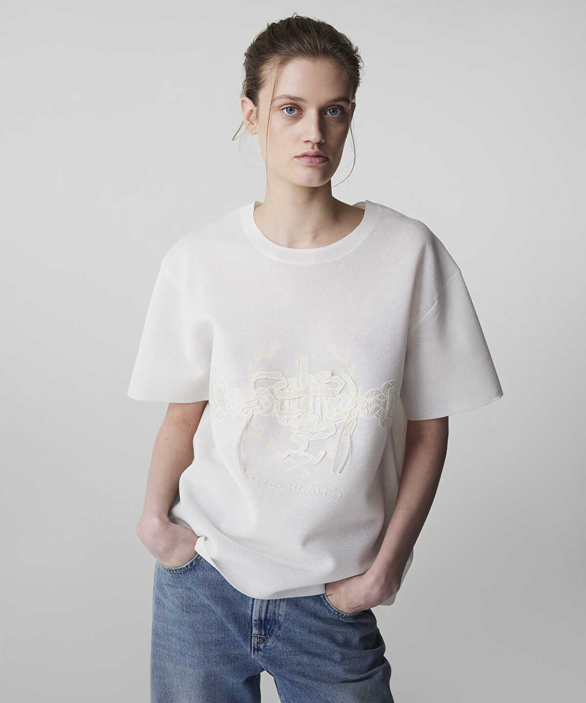 Embroidered Knit Top with Applique