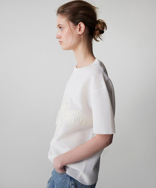 Embroidered Knit Top with Applique