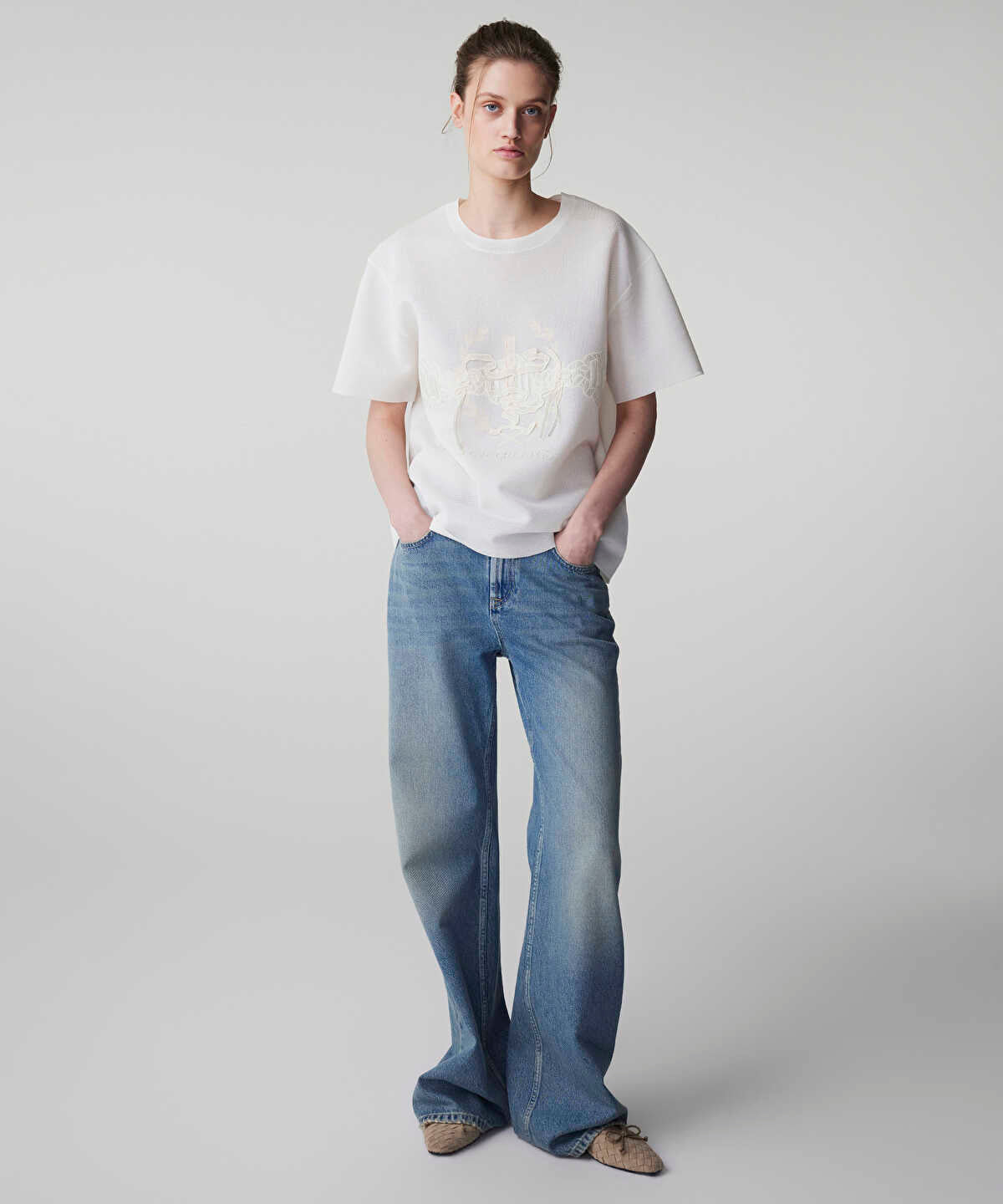 Embroidered Knit Top with Applique