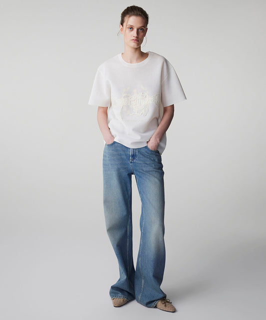 Embroidered Knit Top with Applique