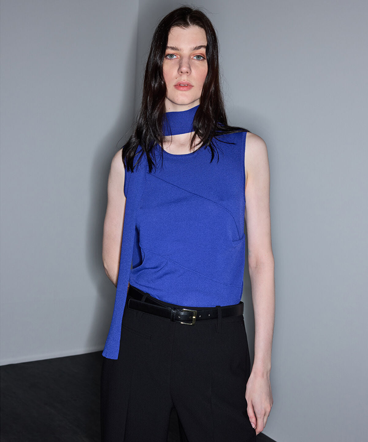 Zoomed Scarf-Effect Knit Top