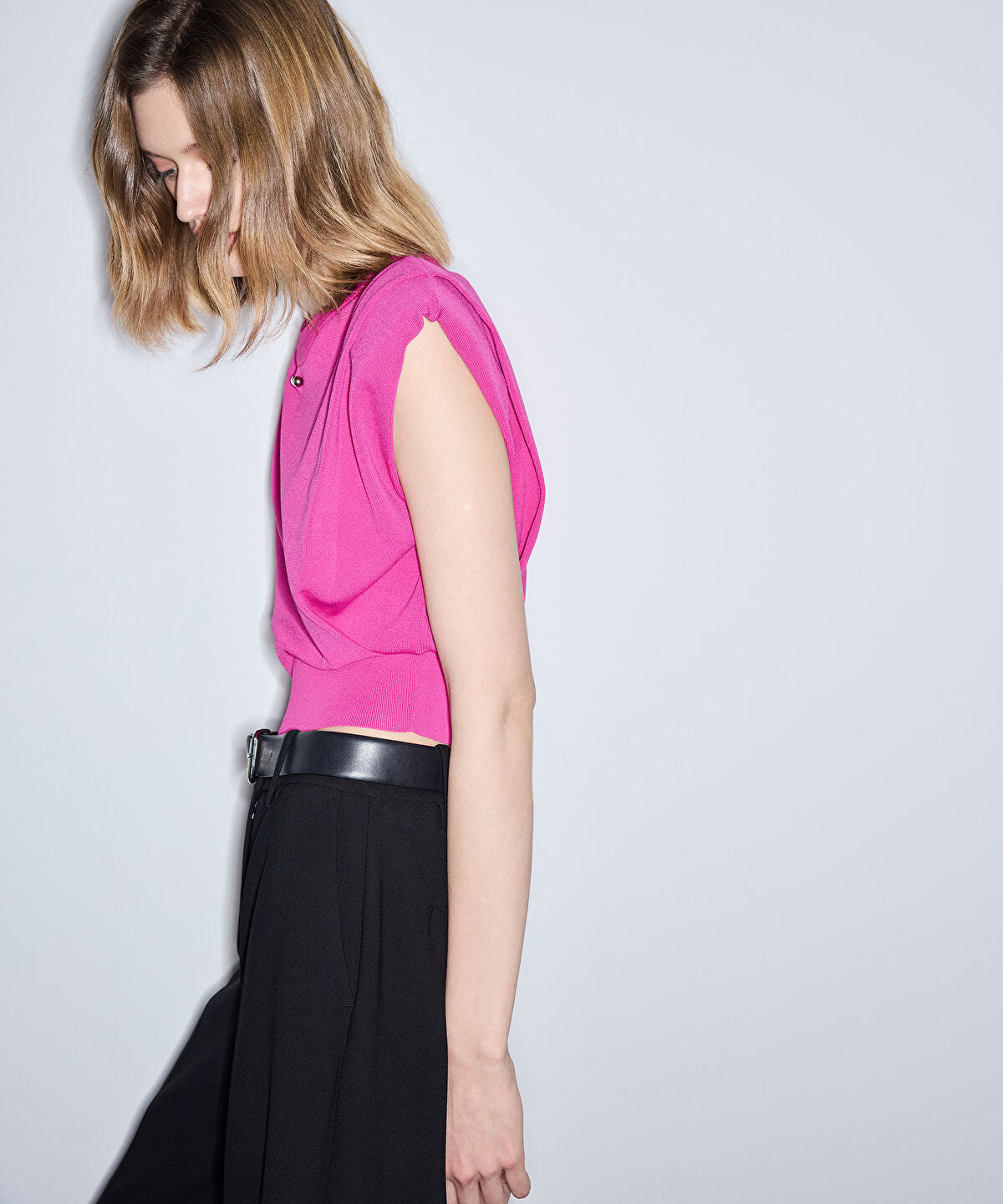 Zoomed Knit Top with Shoulder Pads