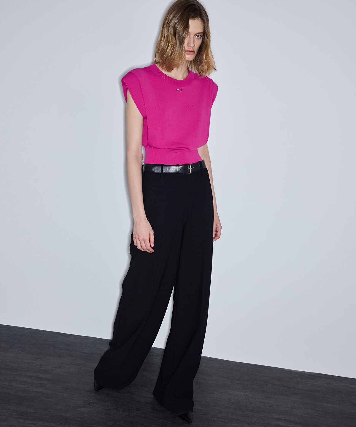 Zoomed Knit Top with Shoulder Pads