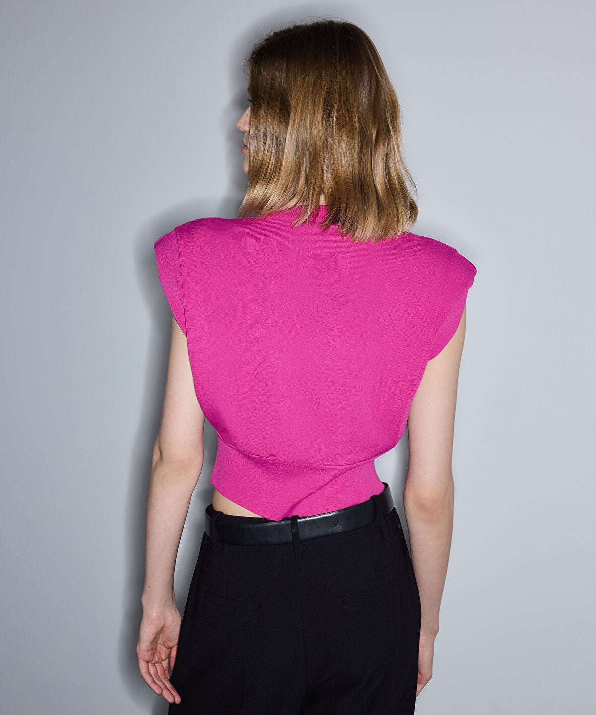Zoomed Knit Top with Shoulder Pads