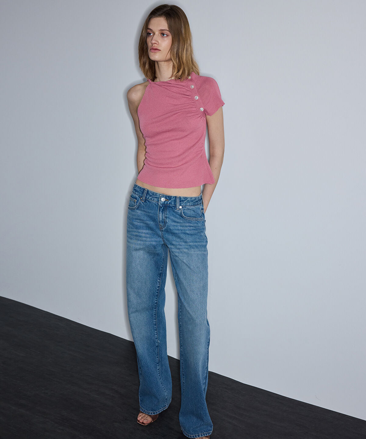 Zoomed Gathered Asymmetric Knit Top