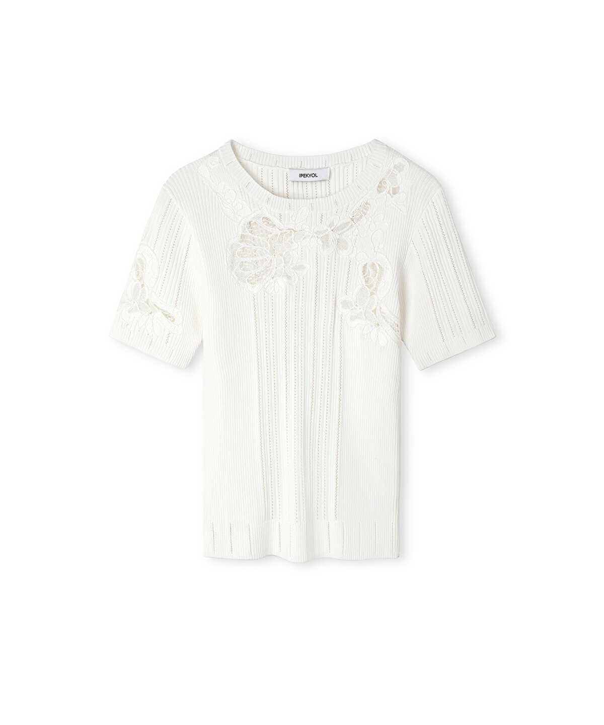 Zoomed Embroidered Mixed Knit Top
