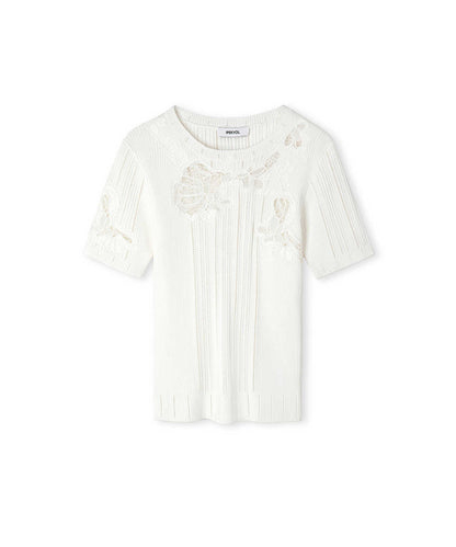Embroidered Mixed Knit Top