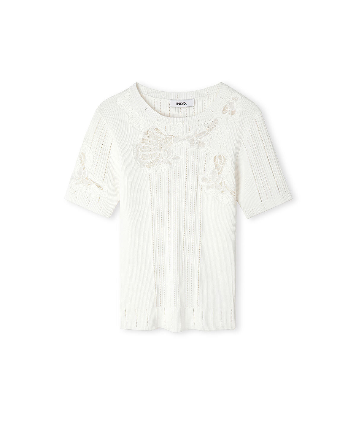 Zoomed Embroidered Mixed Knit Top