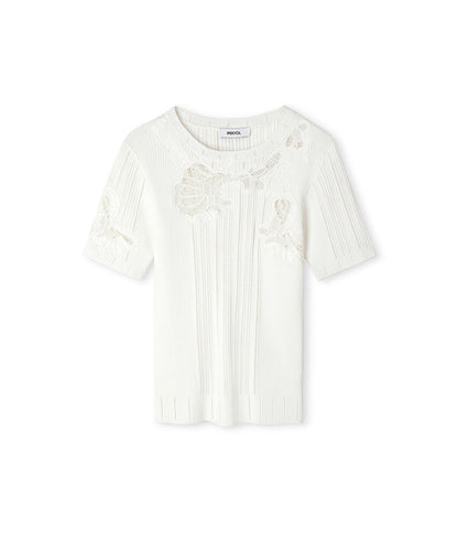 Embroidered Mixed Knit Top