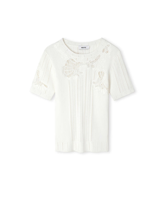 Embroidered Mixed Knit Top