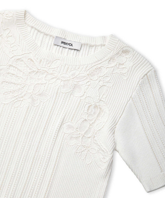 Embroidered Mixed Knit Top