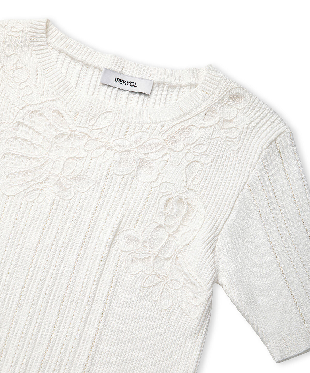 Zoomed Embroidered Mixed Knit Top