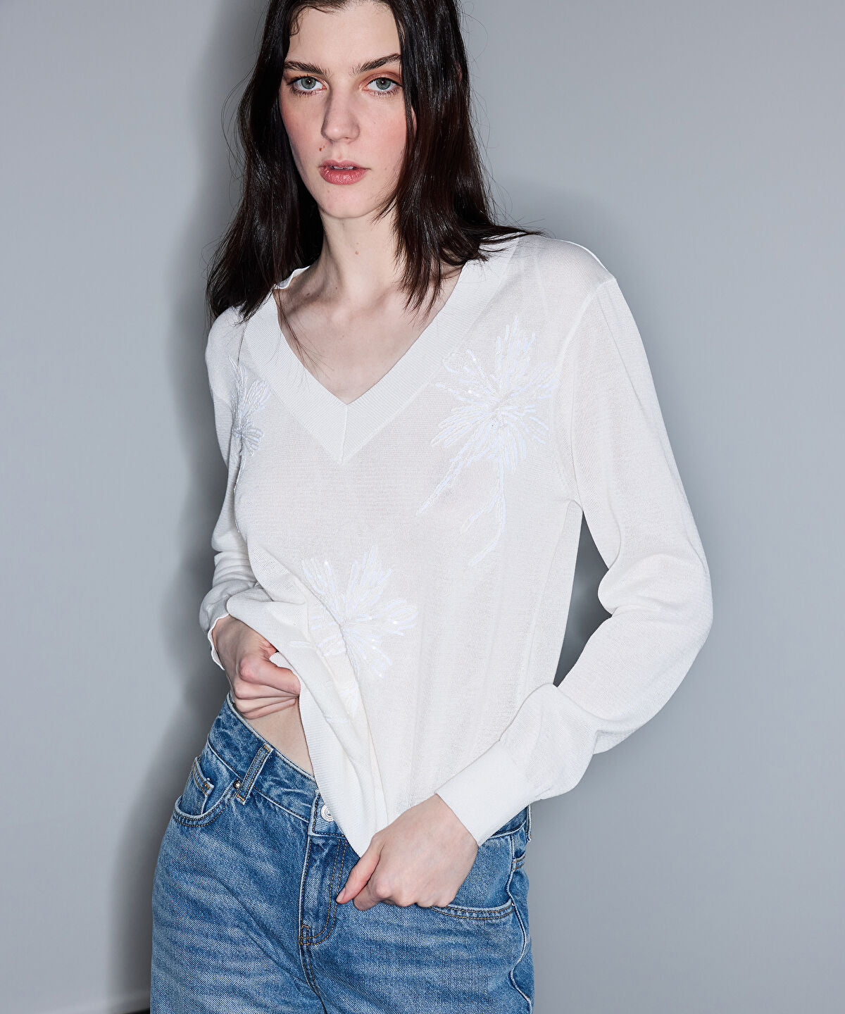 Zoomed Embroidered Sequinned Knit Top