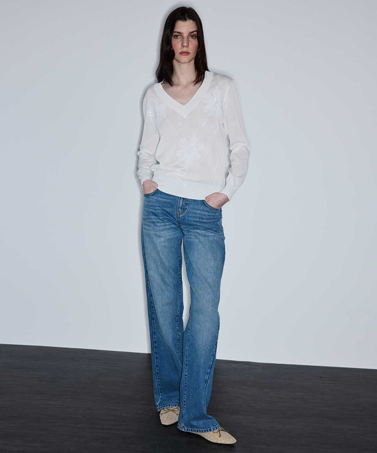 Embroidered Sequinned Knit Top