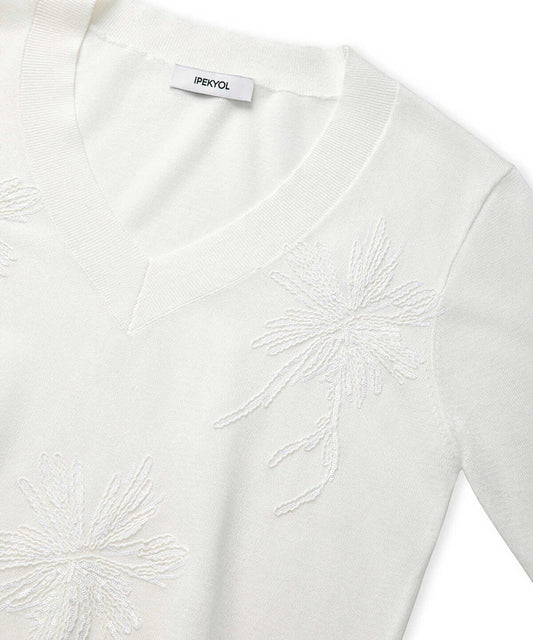 Embroidered Sequinned Knit Top