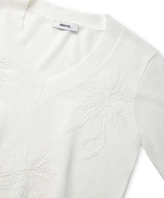 Embroidered Sequinned Knit Top