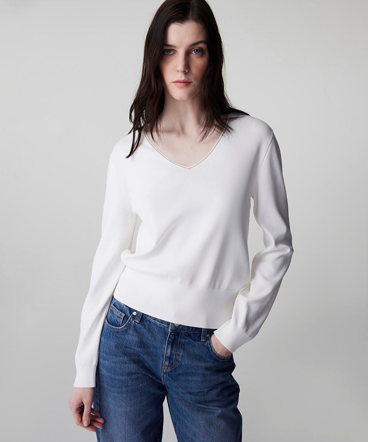 Zoomed Knit Top with Rhinstone Embellishments
