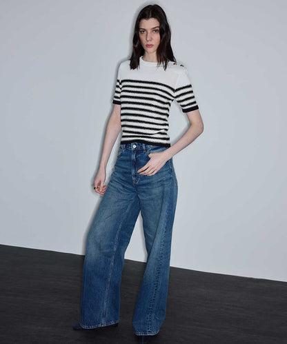 Color-Block Striped Knit Top
