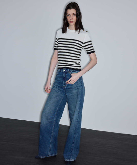 Color-Block Striped Knit Top