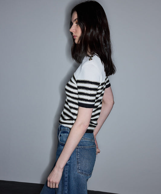 Color-Block Striped Knit Top