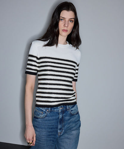 Color-Block Striped Knit Top