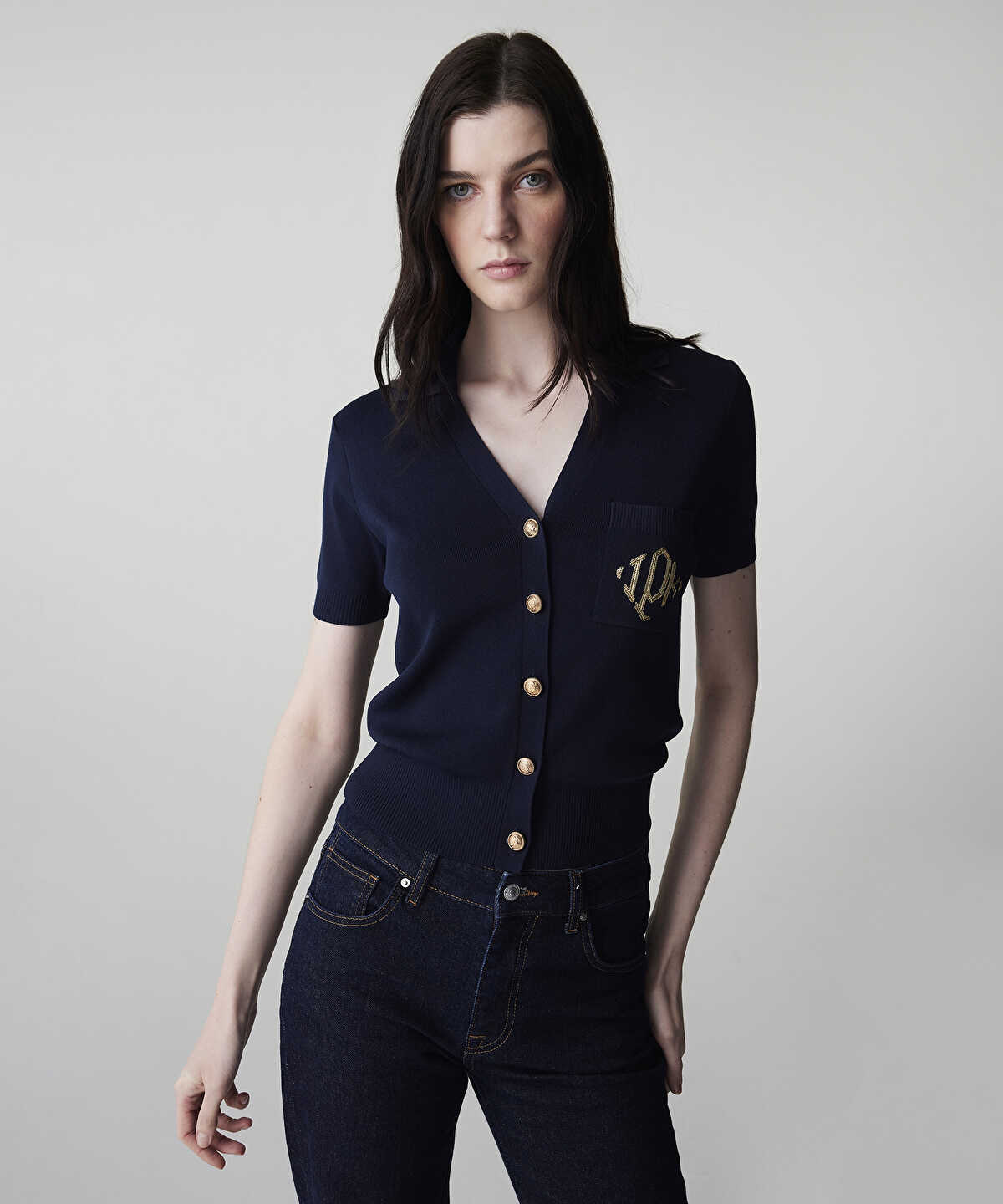 Zoomed Monogram Embroidered Knit Top