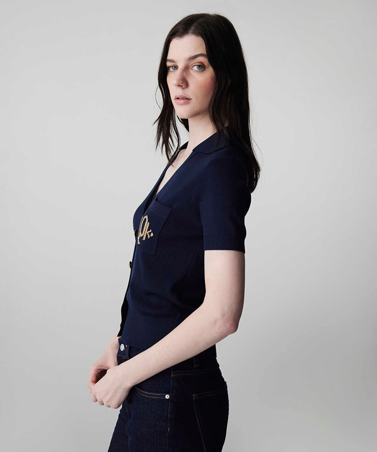 Zoomed Monogram Embroidered Knit Top