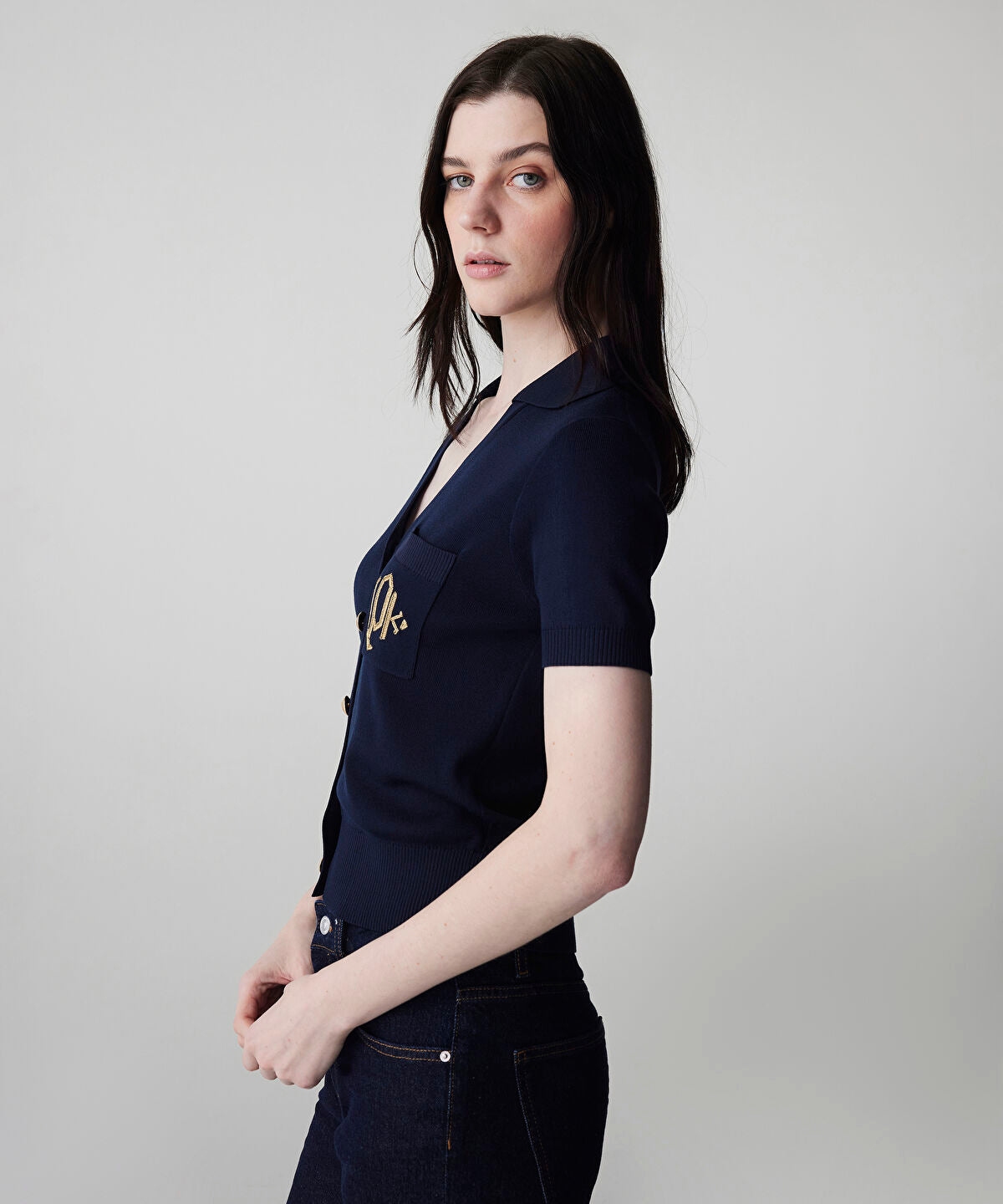 Zoomed Monogram Embroidered Knit Top