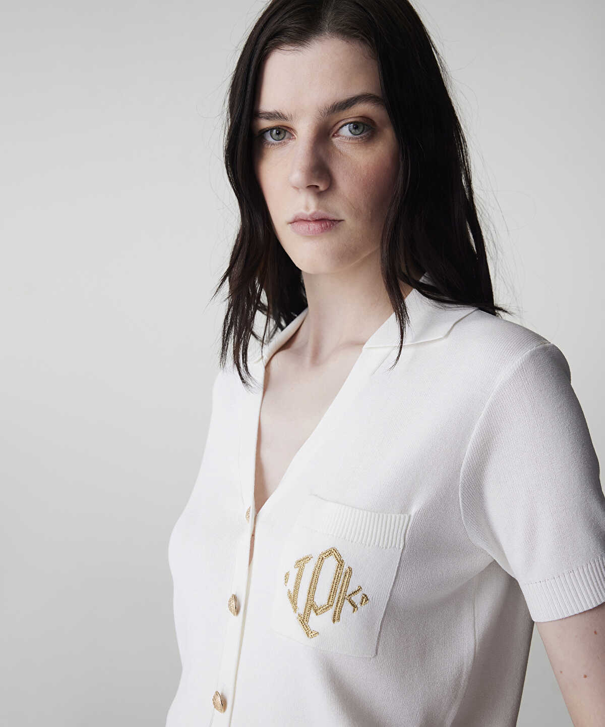 Zoomed Monogram Embroidered Knit Top