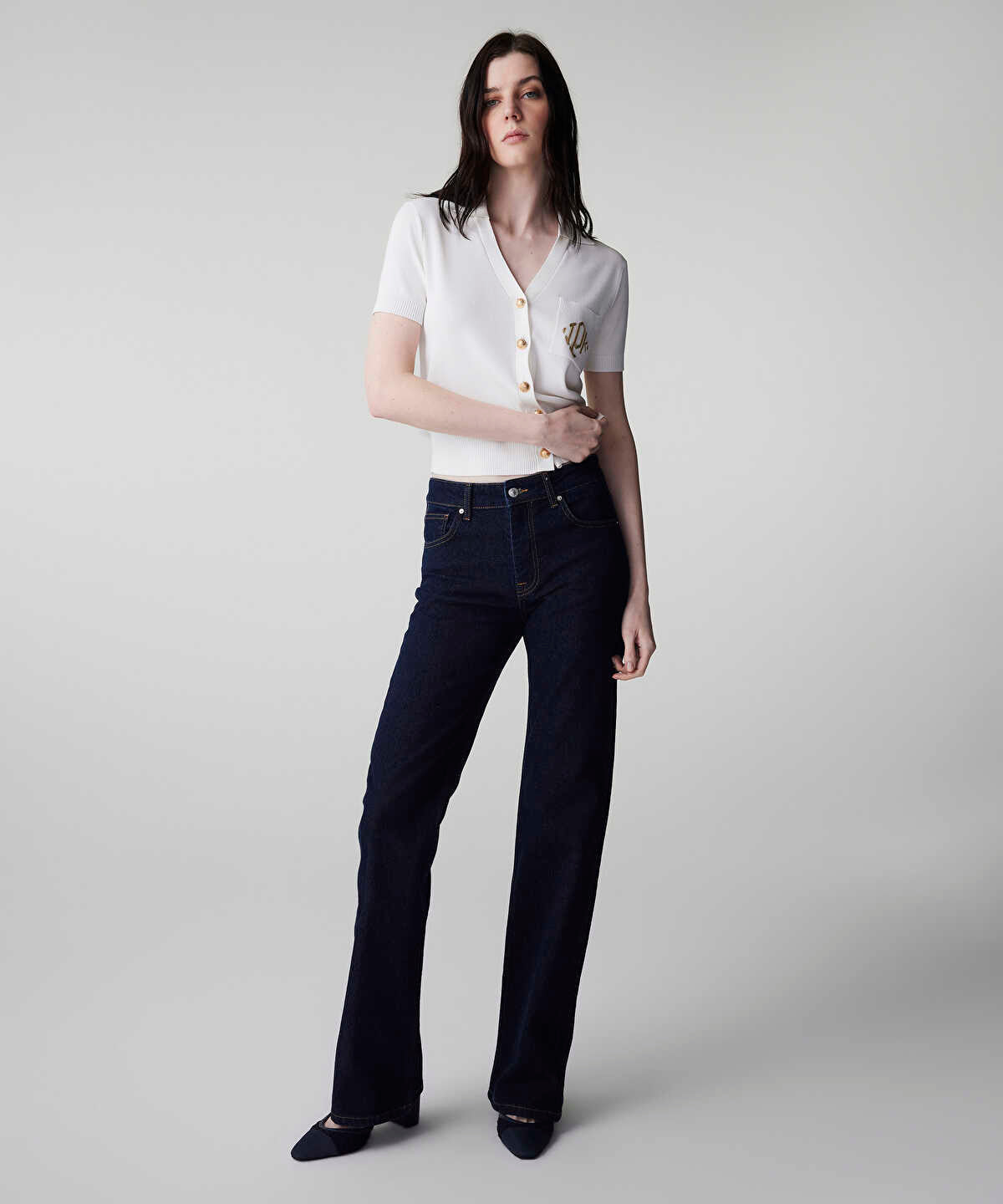 Zoomed Monogram Embroidered Knit Top