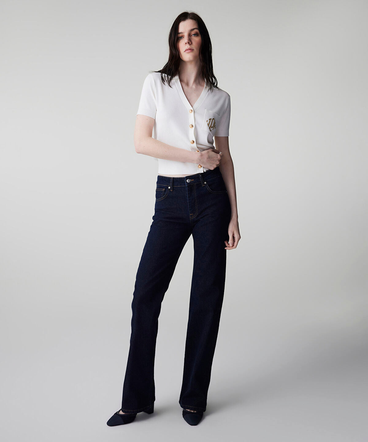 Zoomed Monogram Embroidered Knit Top