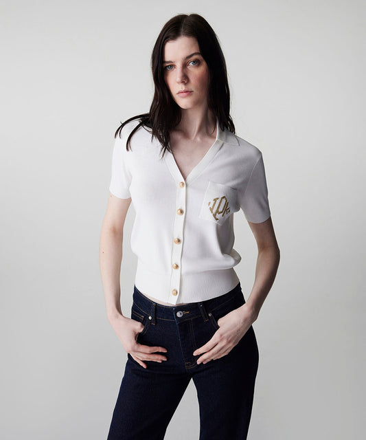 Monogram Embroidered Knit Top