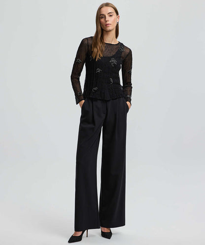 Embroidered Sheer Knit Top