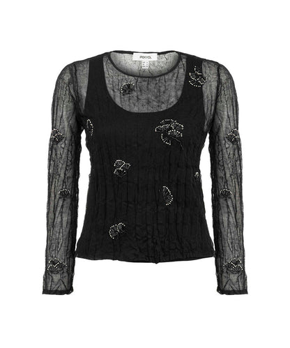 Embroidered Sheer Knit Top