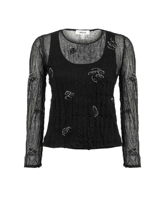 Embroidered Sheer Knit Top